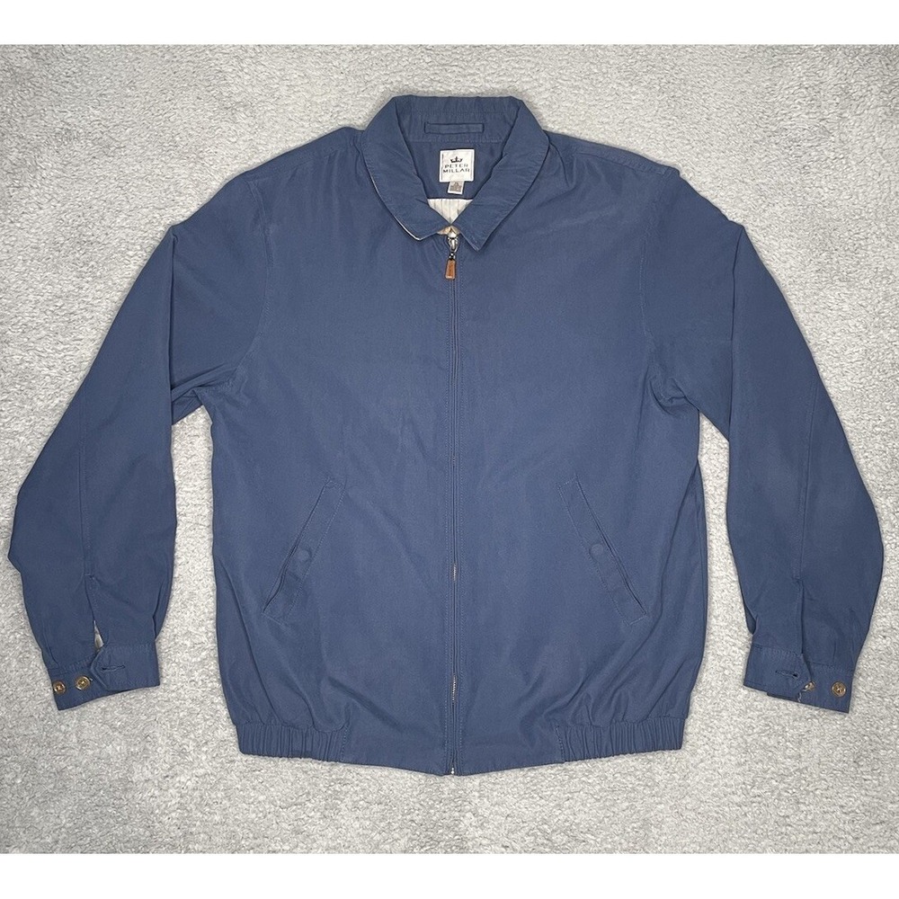 Vintage Peter Millar‎ Lightweight Full Zip Bomber Jacket Mens XL Blue W/ Pockets